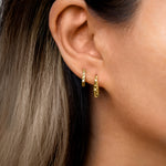 Diamond cut teardrop tapered hoops Huggies earrings alliciante 14k gold