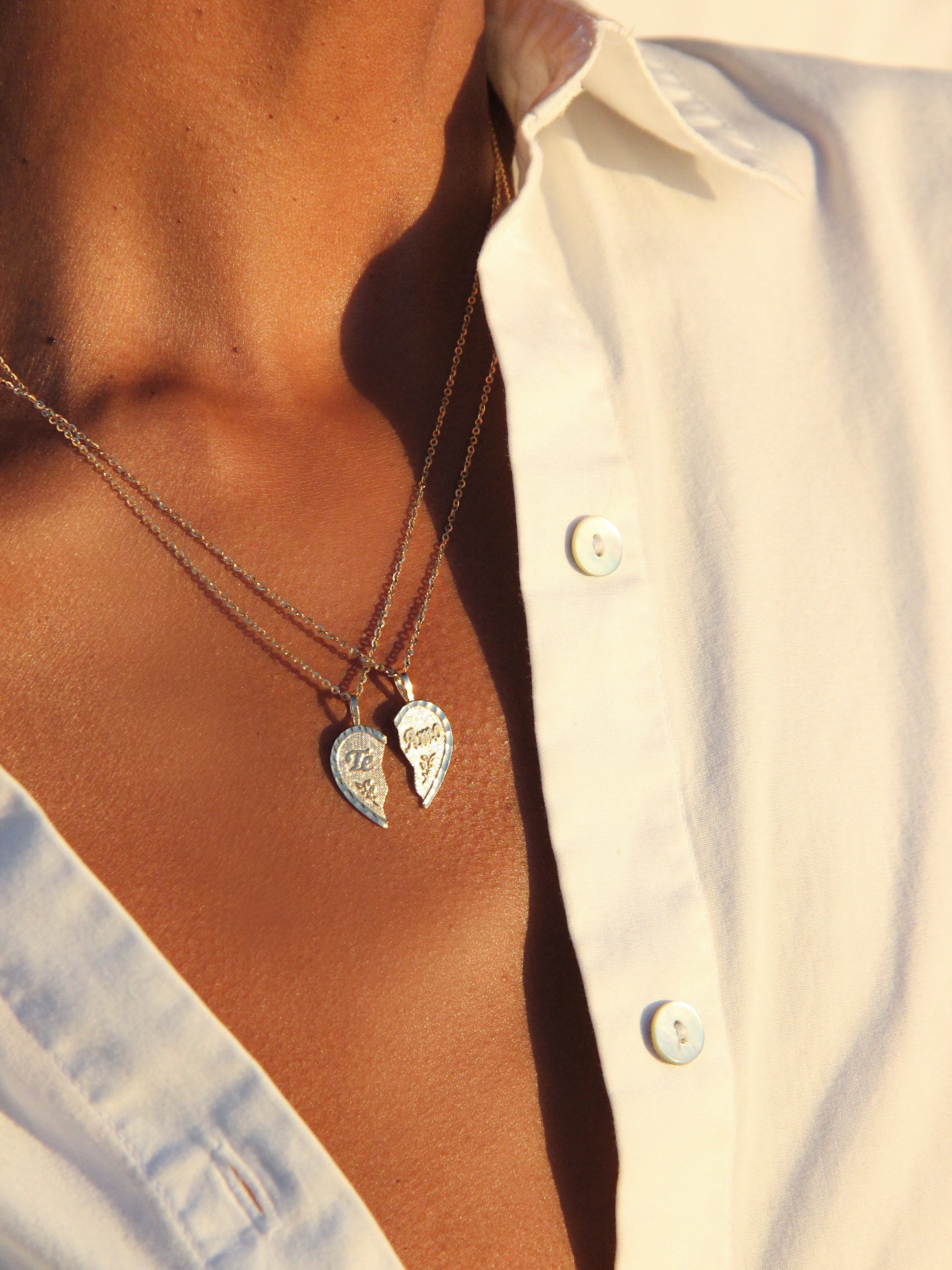 alliciante 14k gold two te amo bff friendship heart necklaces