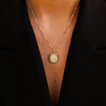 alliciante 14k gold pray for us circle pendant necklace