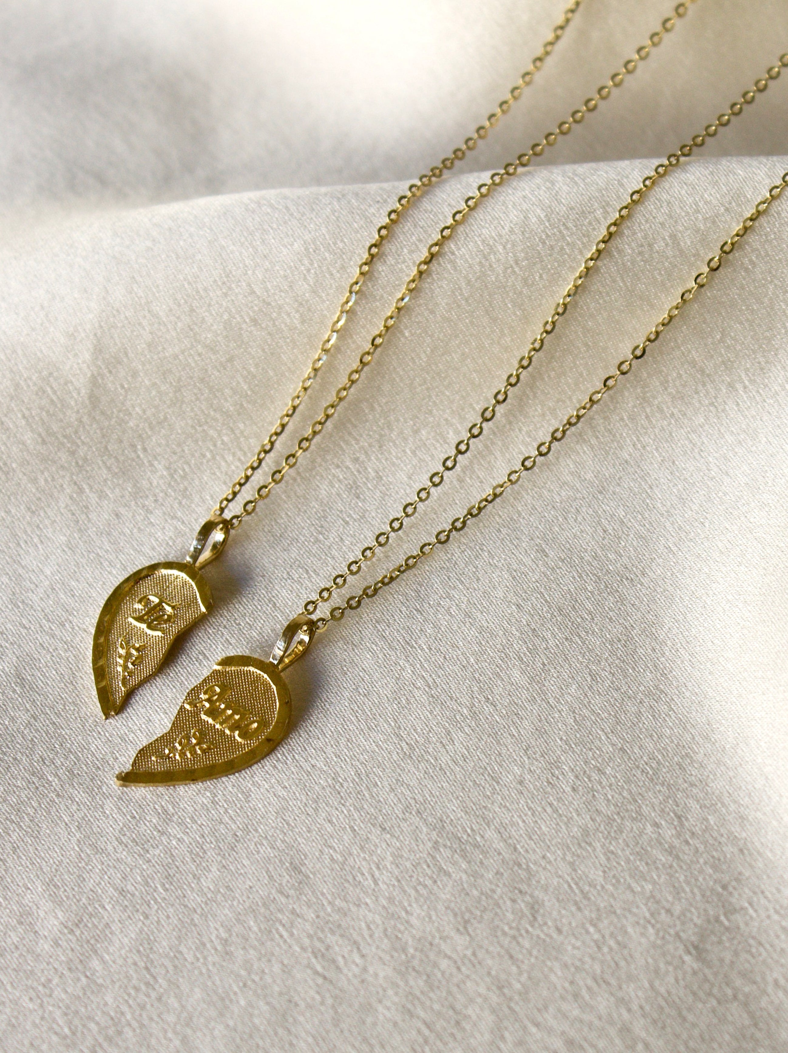 alliciante 14k gold two te amo bff friendship heart necklaces