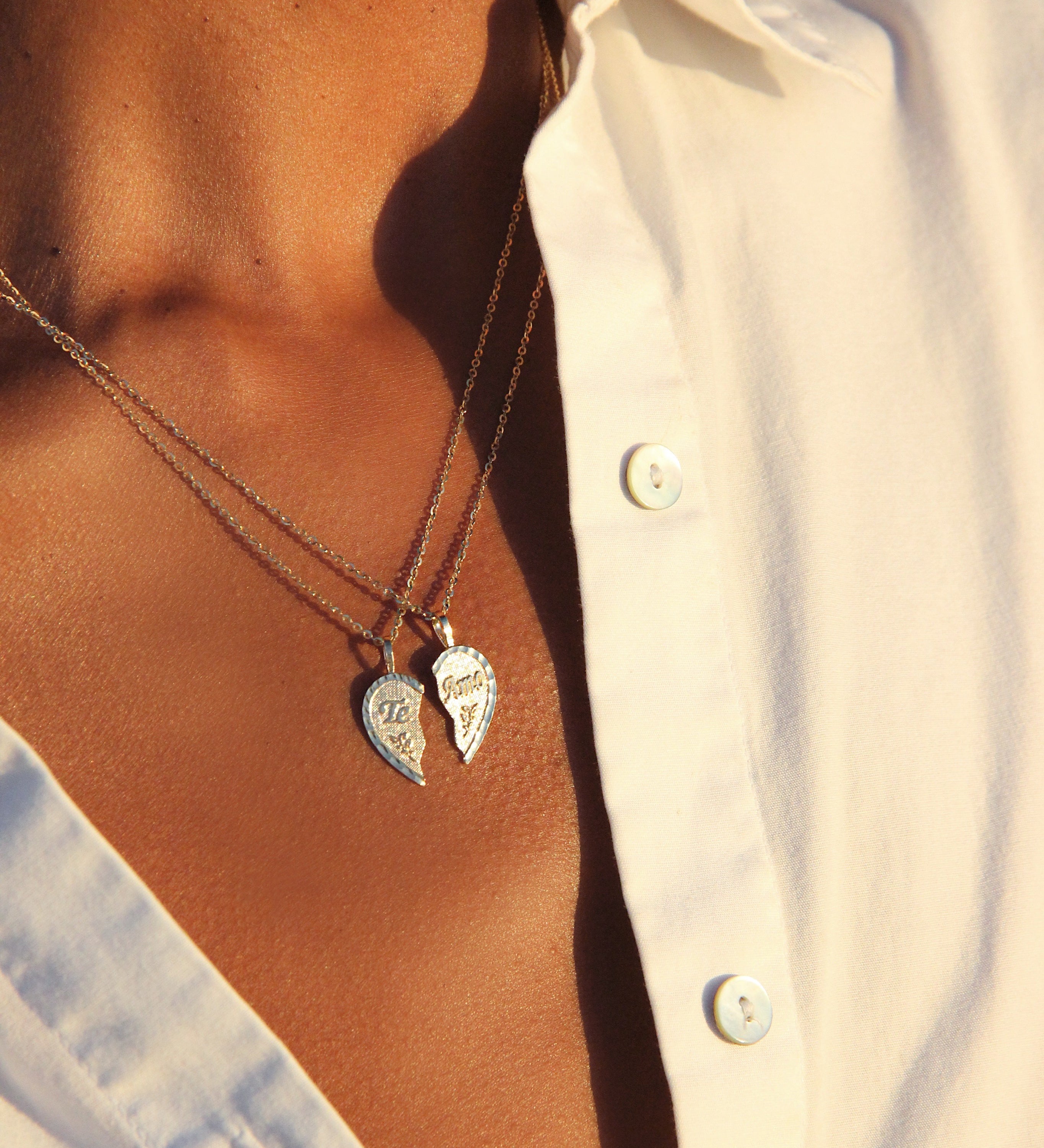alliciante 14k gold two te amo bff friendship heart necklaces