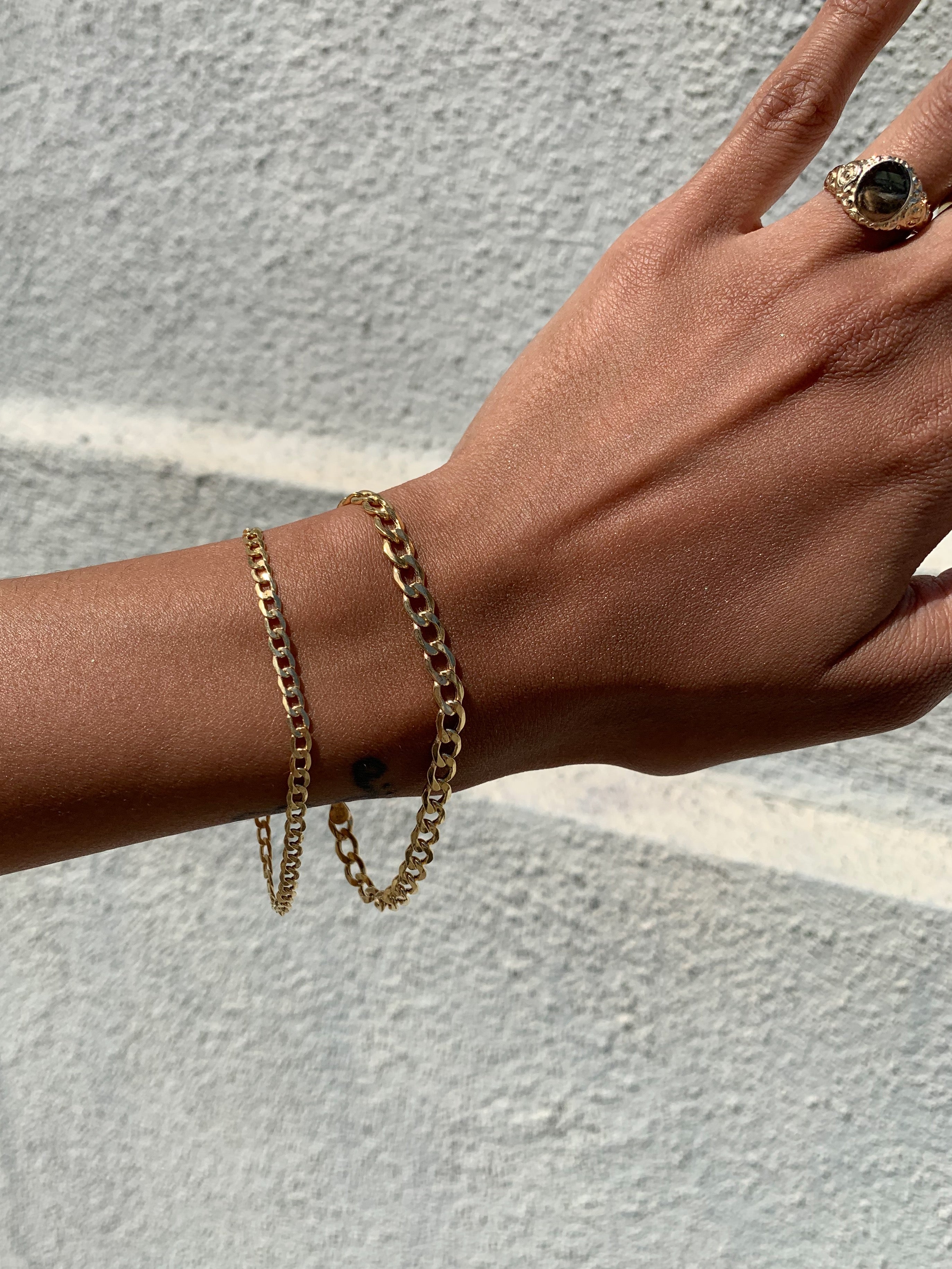 alliciante 14k gold the mini cuban chain bracelets stack with signet ring