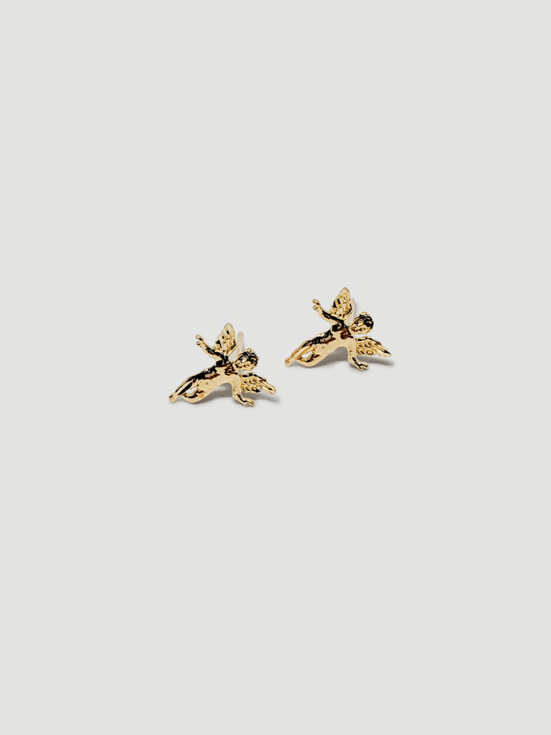 alliciante 14k gold cherub studs earrings