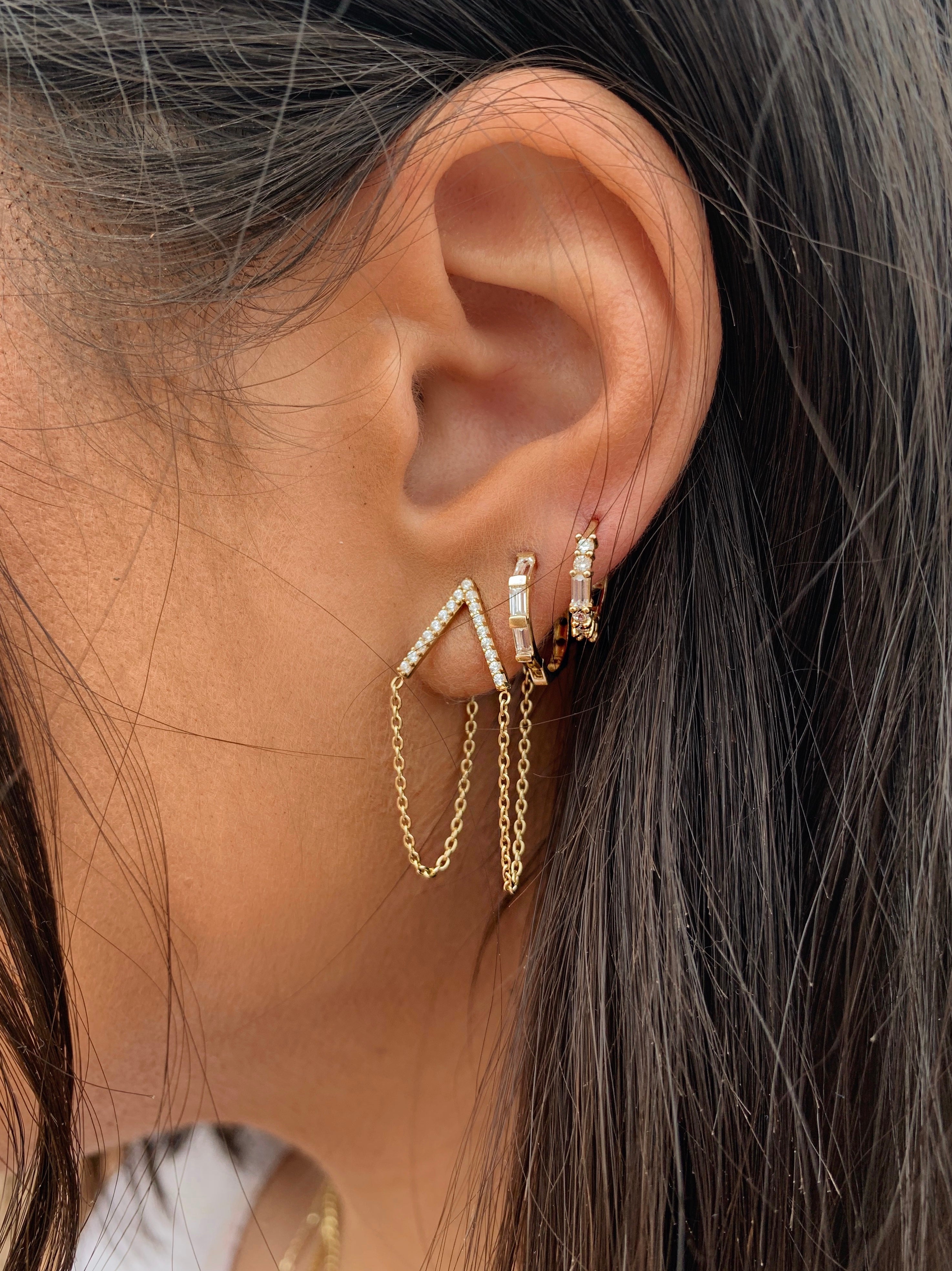 alliciante 14k gold cubic zirconia baguette huggies hoop earrings stack