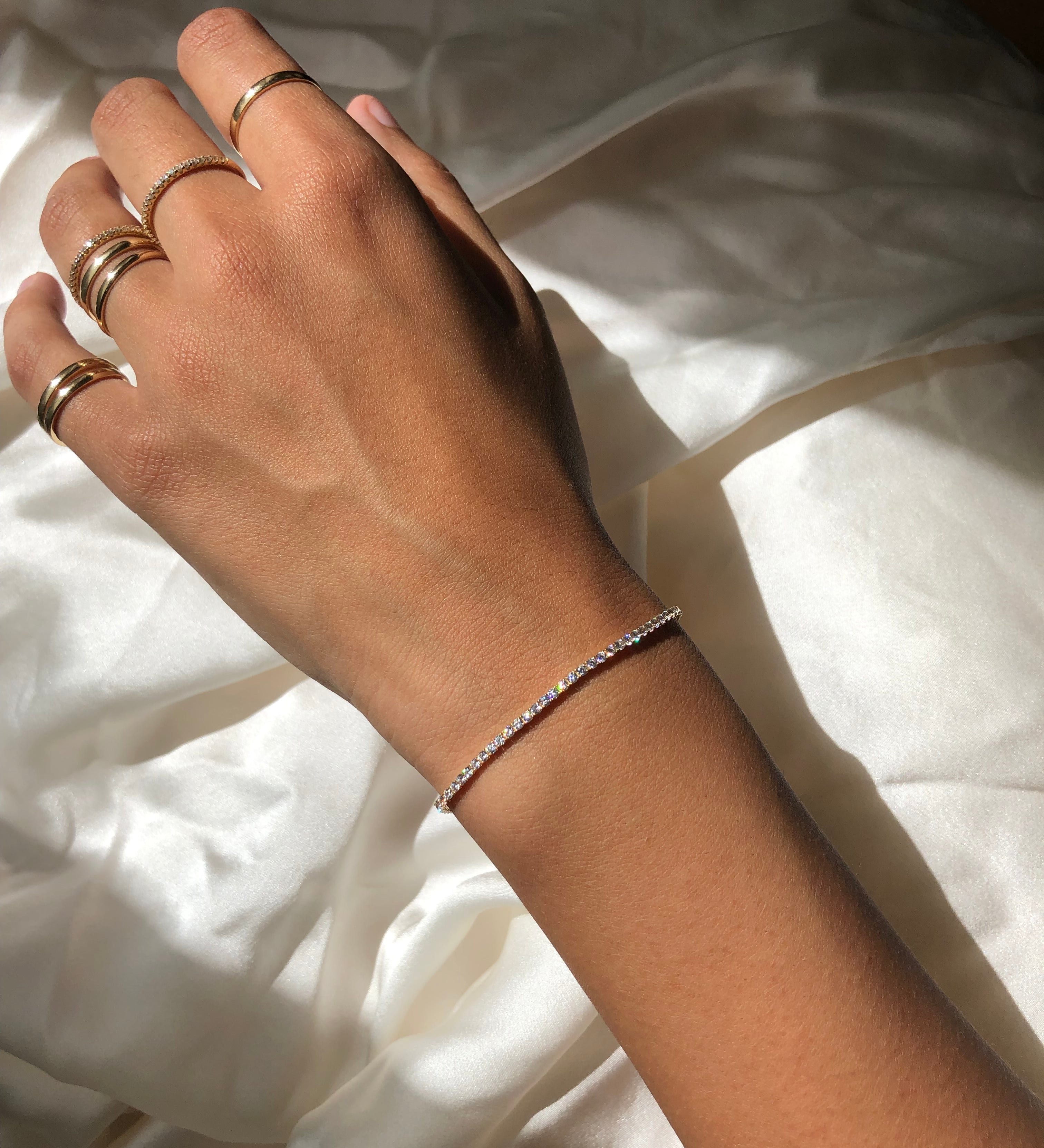 alliciante 14k gold the bling band tennis bracelet cubic zirconiaand ring stack