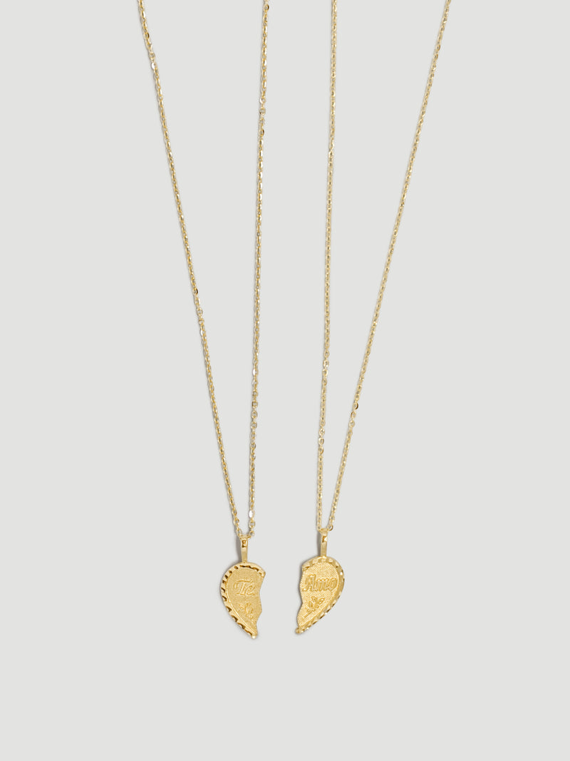 alliciante 14k gold two te amo bff friendship heart necklaces