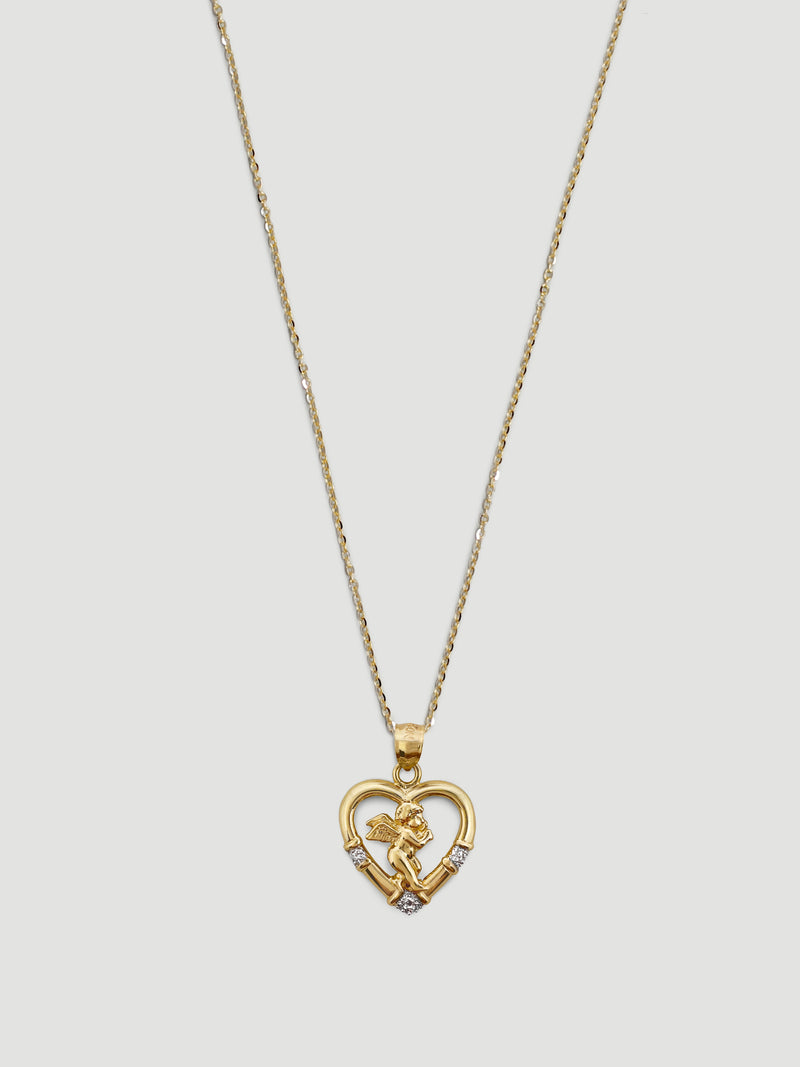 alliciante 14k gold angel heart necklace 