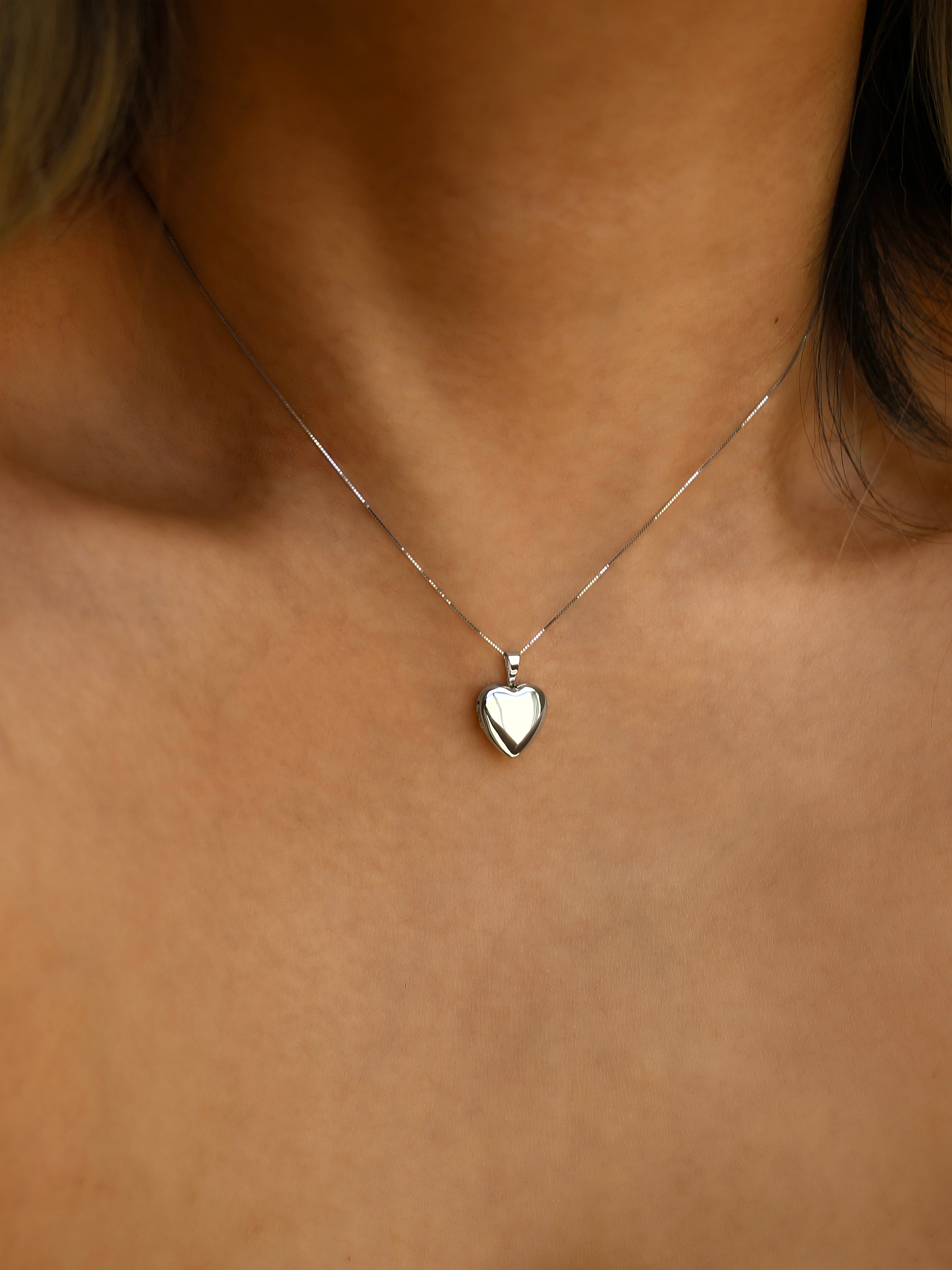 sweetheart heart locket necklace 14k white gold silver 