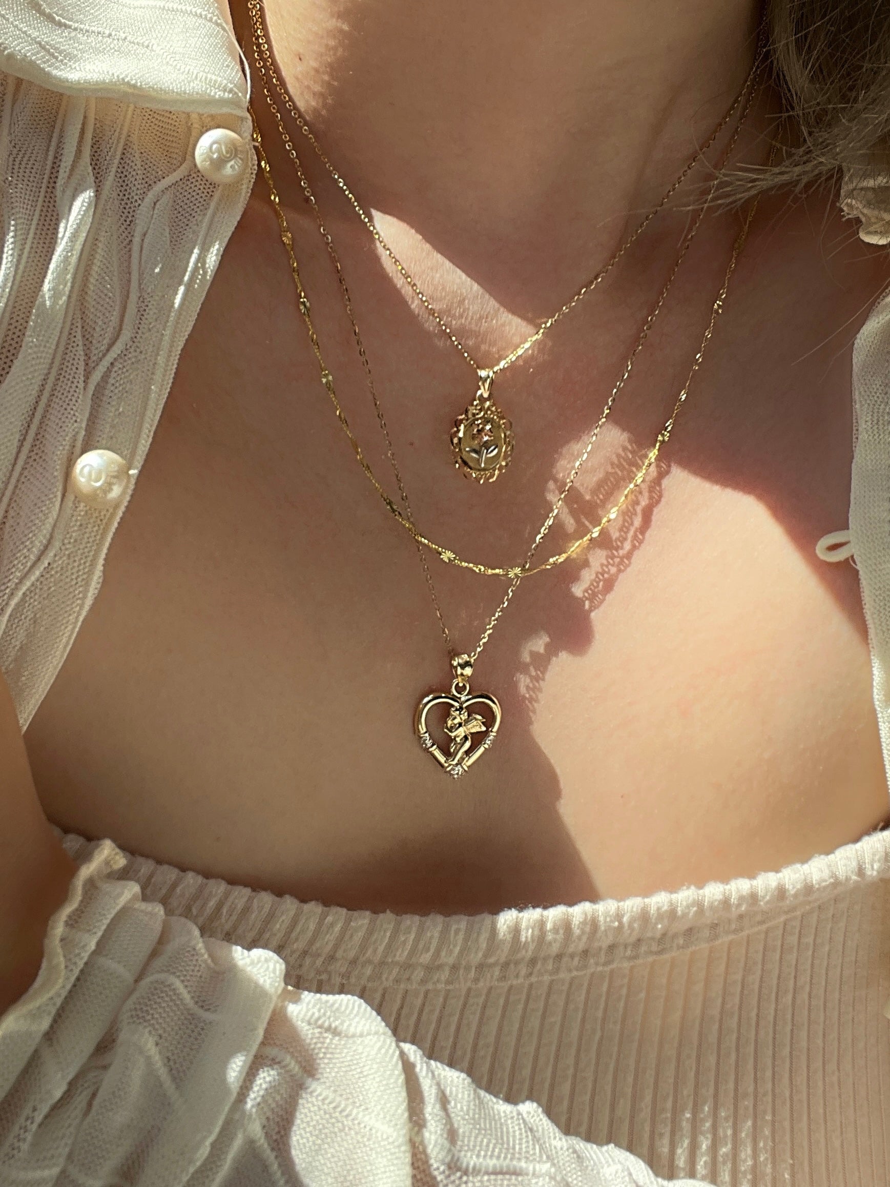 alliciante 14k gold angel heart necklace 