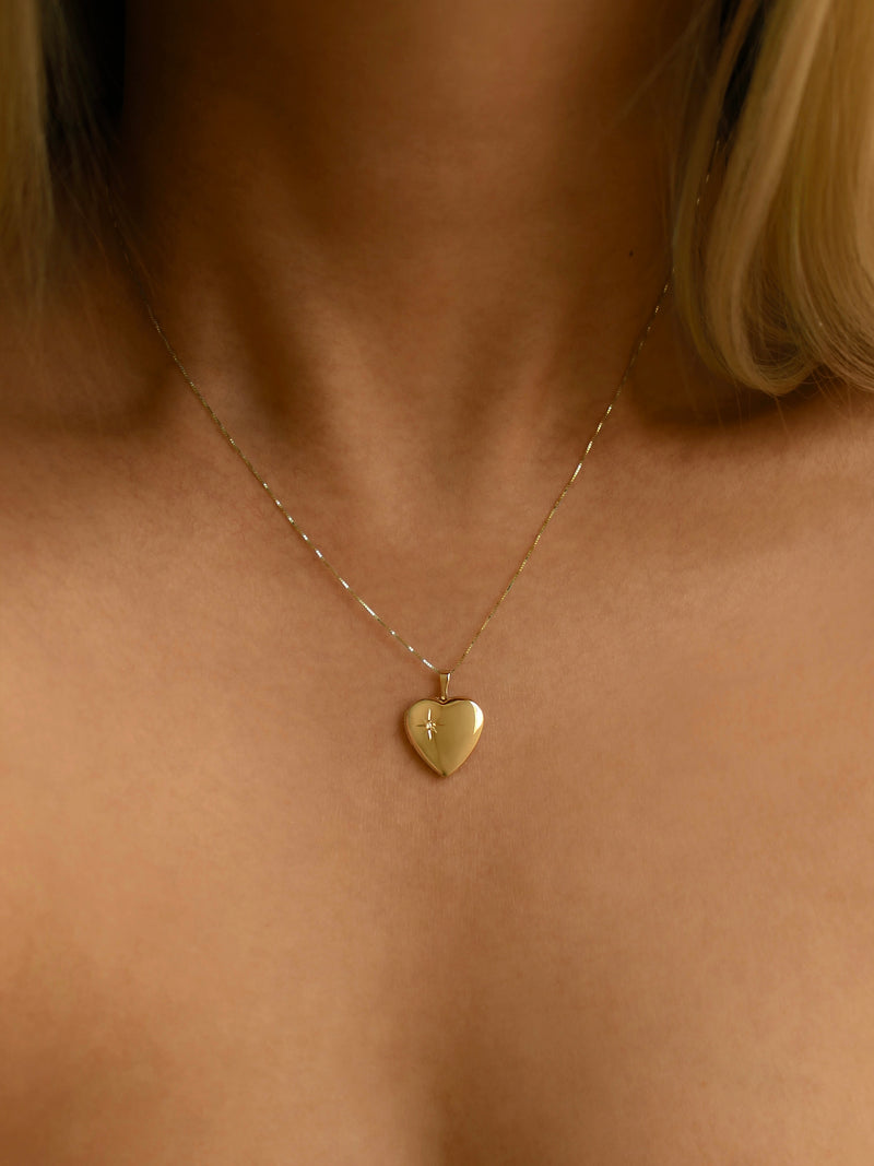 Gold Heart Locket Pendant Necklace