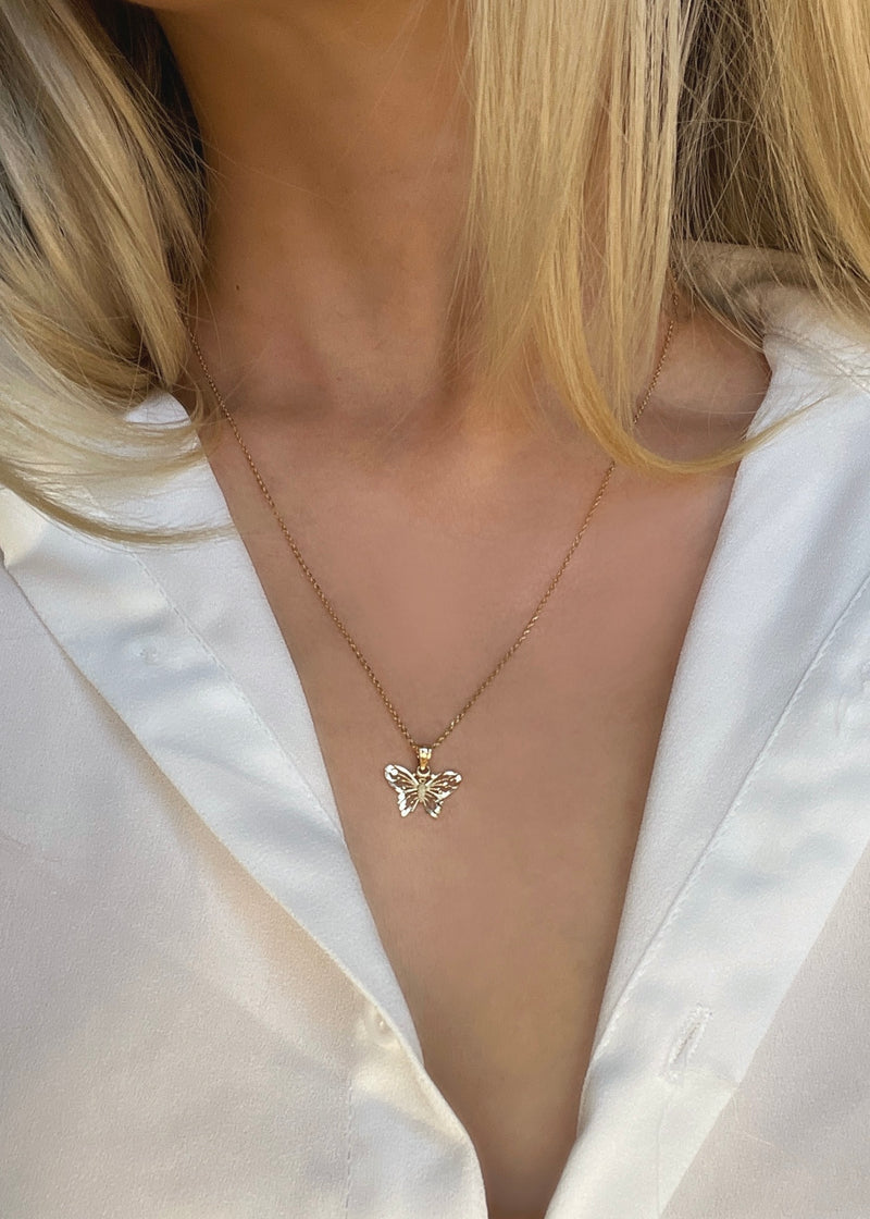 alliciante 14k gold butterfly pendant necklace