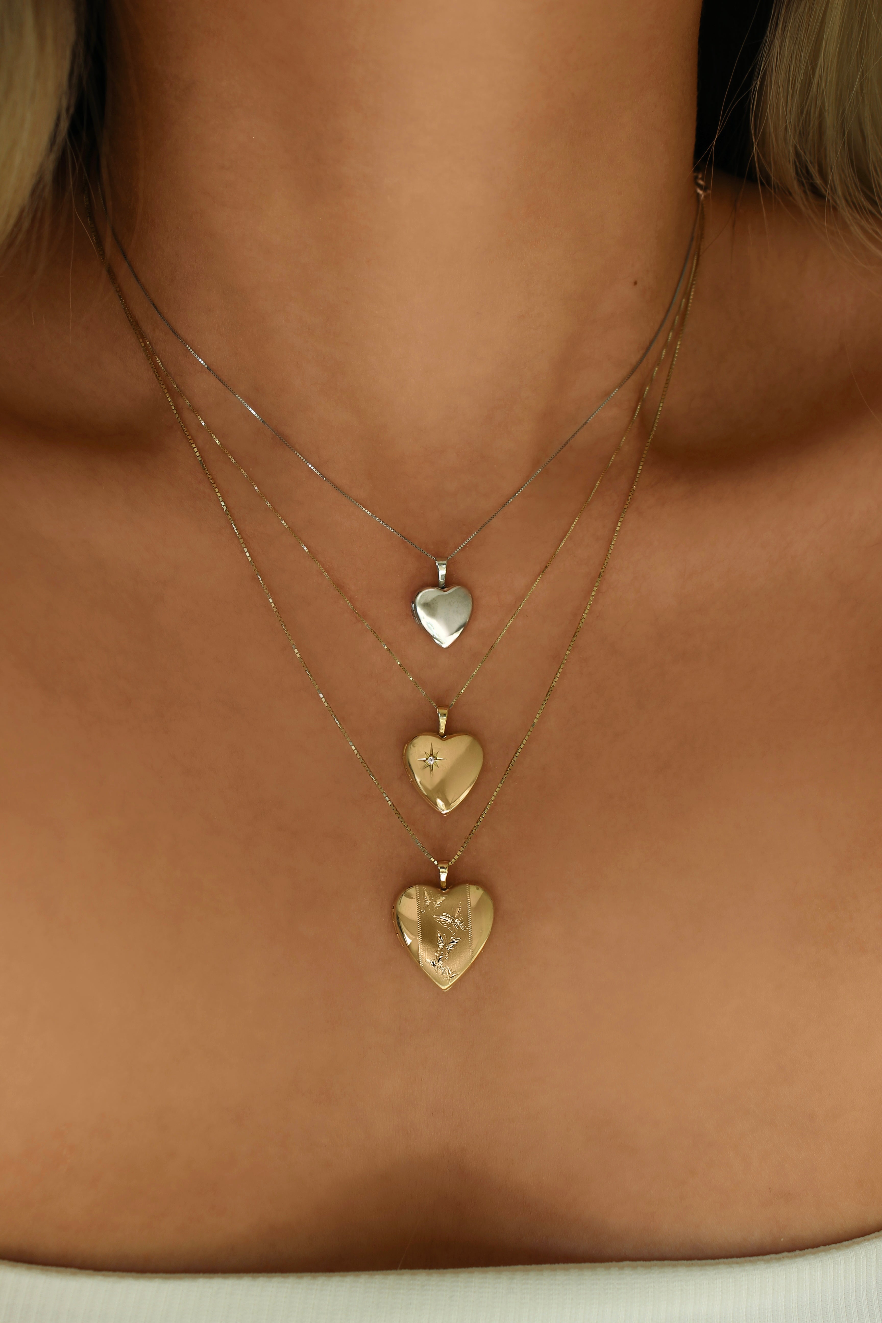 sweetheart heart locket necklace 14k white gold silver 