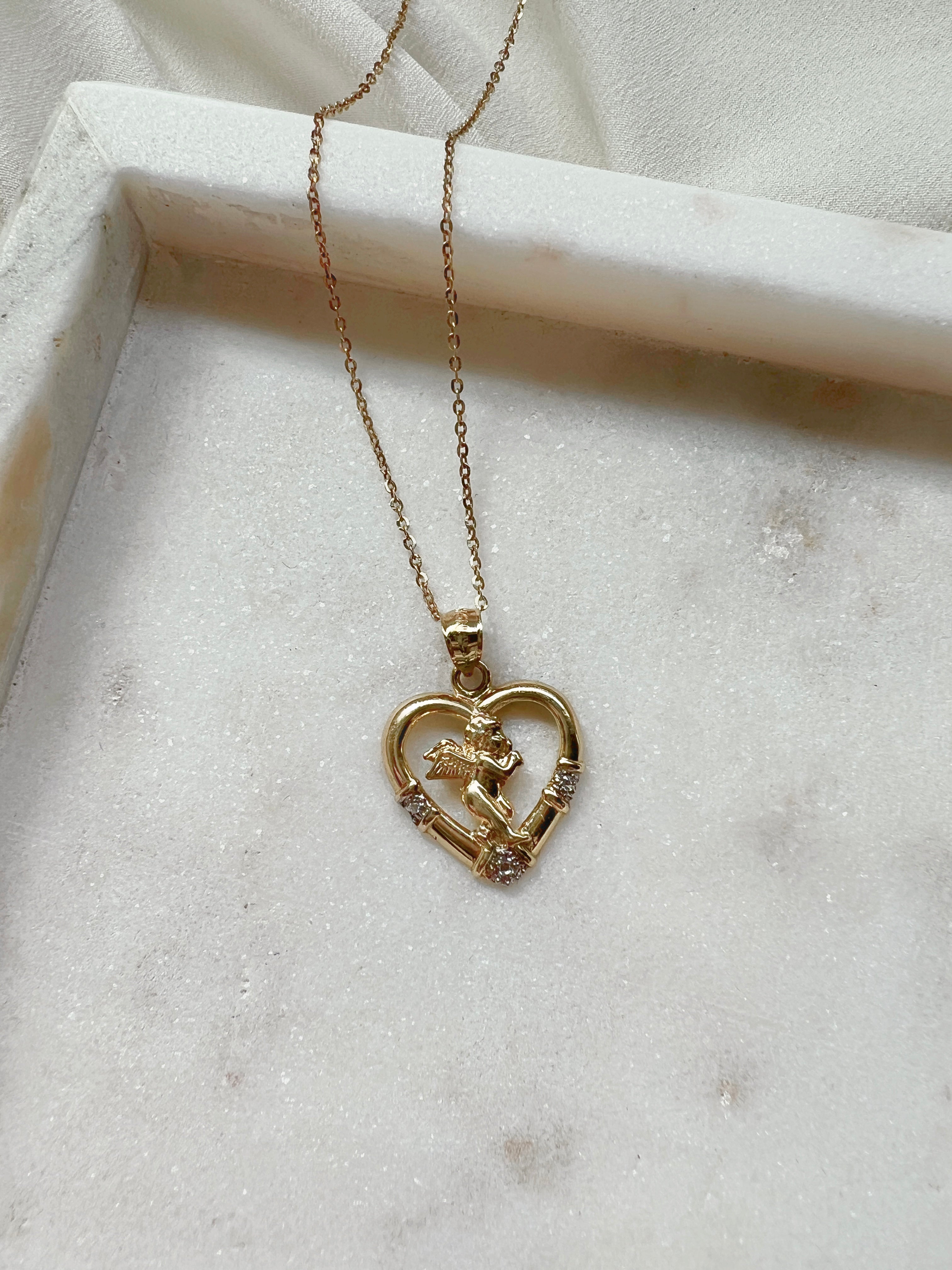 alliciante 14k gold angel heart necklace 