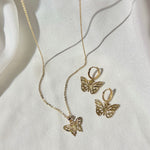 alliciante 14k gold butterfly pendant necklace and butterfly earrings set