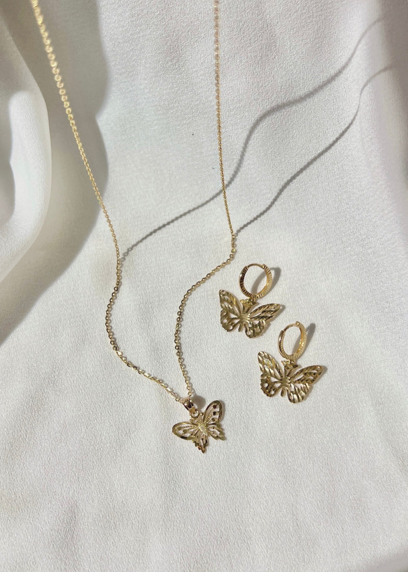 alliciante 14k gold butterfly pendant necklace and butterfly earrings set